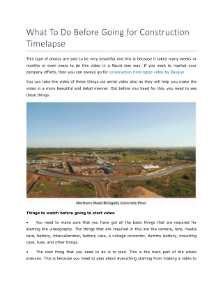 What To Do Before Going for Construction Timelapse