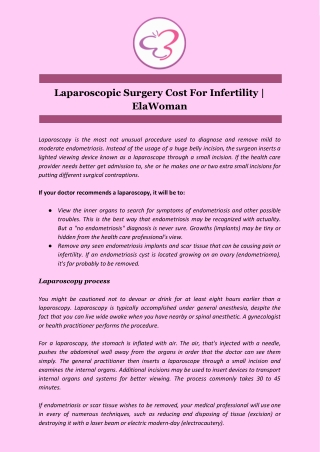 Laparoscopic Surgery Cost For Infertility | ElaWoman