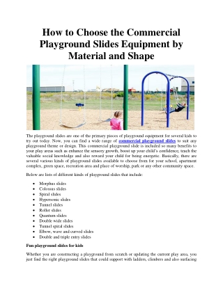 How to Choose the Commercial Playground Slides Equipment by Material and Shape