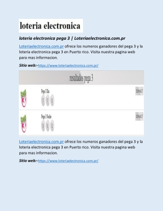 loteria electronica pega 3 | Loteriaelectronica.com.pr