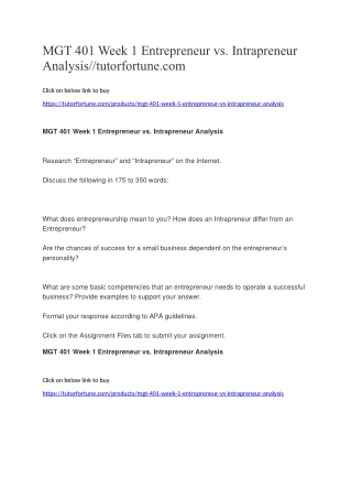 MGT 401 Week 1 Entrepreneur vs. Intrapreneur Analysis//tutorfortune.com