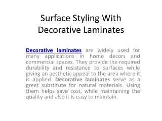 Surface Styling With Decorative Laminates