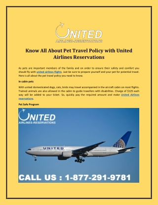 Know All About Pet Travel Policy with United Airlines Reservations