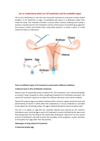 Let us understand what is ivf treatment and its available types