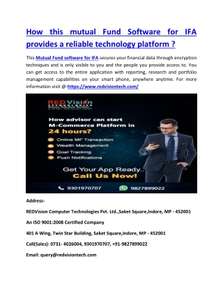 How this mutual Fund Software for IFA provides a reliable technology platform ?