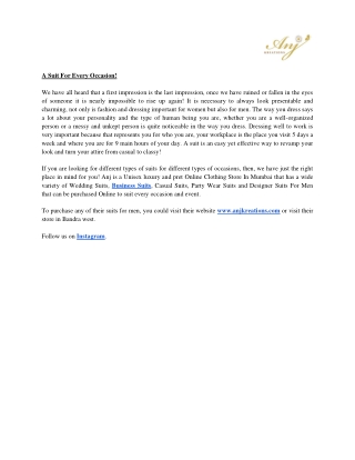 Visit Anj Kreations Online Clothing Store for Men & Women In Mumbai!