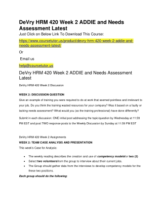 DeVry HRM 420 Week 2 ADDIE and Needs Assessment Latest