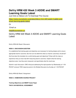 DeVry HRM 420 Week 3 ADDIE and SMART Learning Goals Latest