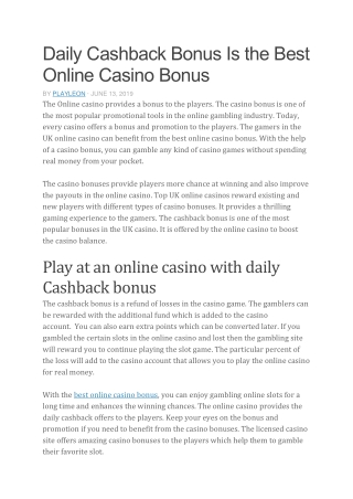 Daily Cashback Bonus Is the Best Online Casino Bonus