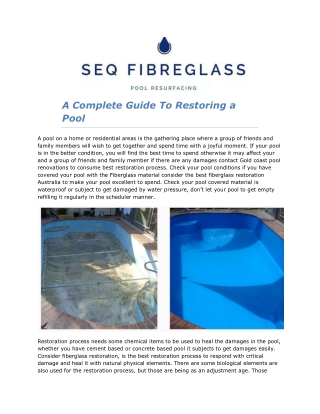 A Complete Guide To Restoring a Pool