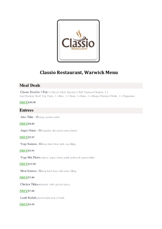 15% Off - Classio Restaurant-Warwick - Order Food Online