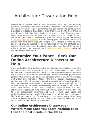 Best Architecture Dissertation Help