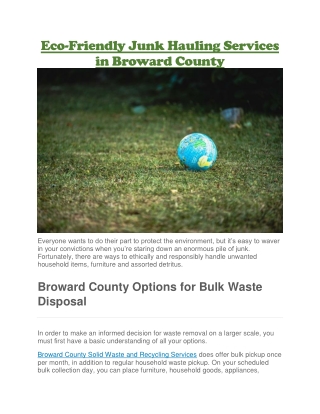 Eco-Friendly Junk Hauling Services in Broward County