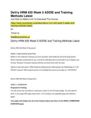 DeVry HRM 420 Week 5 ADDIE and Training Methods Latest