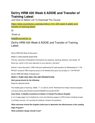 DeVry HRM 420 Week 6 ADDIE and Transfer of Training Latest