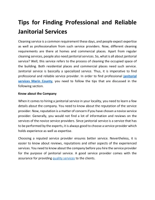 Tips for Finding Professional and Reliable Janitorial Services