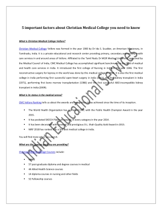 5 important factors about Christian Medical College you need to know