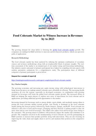 Food Colorants Market to Witness Increase in Revenues by 2019 - 2024
