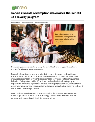 In-Cart Rewards Redemption maximizes the benefit of a Loyalty Program