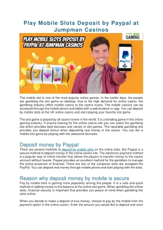 Play Mobile Slots Deposit by Paypal at Jumpman Casinos