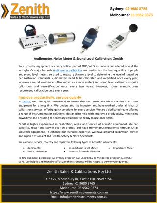 Audiometer, Noise Meter & Sound Level Calibration: Zenith