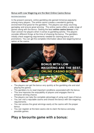 Bonus with Low Wagering are the Best Online Casino Bonus
