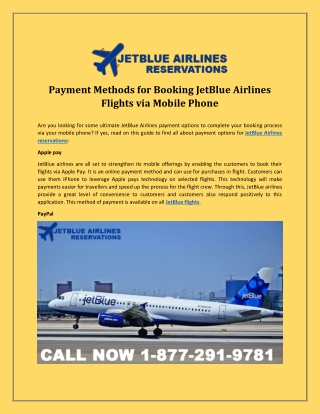 Payment Methods for Booking JetBlue Airlines Flights via Mobile Phone