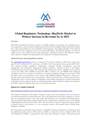 Global Regulatory Technology (RegTech) Market to Witness Increase in Revenues by to 2023