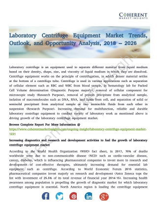 Laboratory Centrifuge Equipment Market Trends, Outlook, and Opportunity Analysis, 2018 – 2026