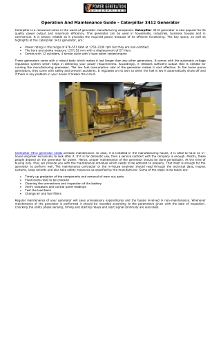 Operation And Maintenance Guide - Caterpillar 3412 Generator