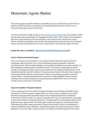 Hemostatic Agents Market Analysis, Forecast 2030 & Prominent Players- Baxter, Ethicon US, B.Braun