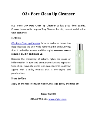 Buy O3 Pore Clean Up Cleanser Online