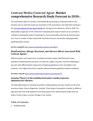 Contrast Media/Contrast Agent Market comprehensive Research Study Forecast to 2030