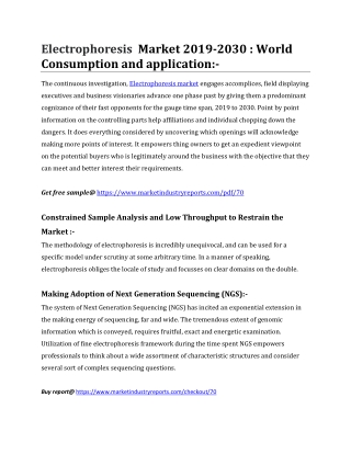 Electrophoresis Market 2019-2030 : World Consumption and application