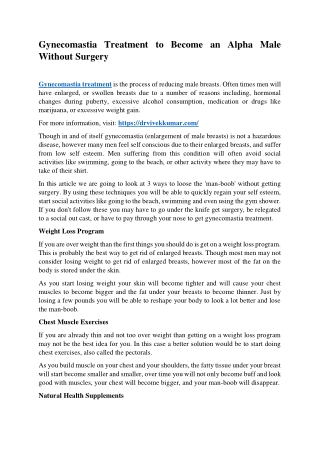 Gynecomastia Treatment To Become An Alpha Male Without Surgery