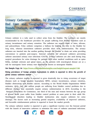 Urinary Catheters Market - Global Industry Insights, Trends, Outlook, and Opportunity Analysis, 2018 – 2026