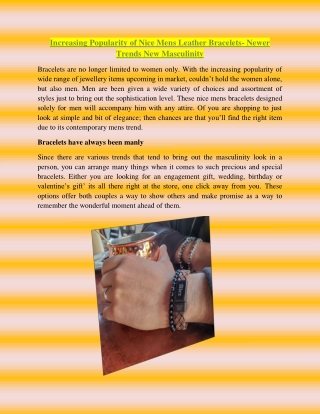 Increasing Popularity of Nice Mens Leather Bracelets- Newer Trends New Masculinity
