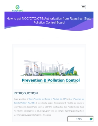 How to Get NOC CTO CTE Authorization From Rajasthan State Pollution Control Board