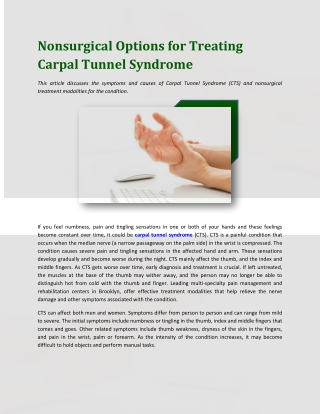 Nonsurgical Options for Treating Carpal Tunnel Syndrome