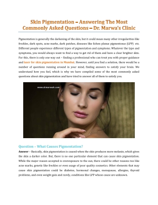 Skin Pigmentation – Answering The Most Commonly Asked Questions - Dr. Marwah Clinic