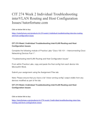 CIT 274 Week 2 Individual Troubleshooting interVLAN Routing and Host Configuration Issues//tutorfortune.com