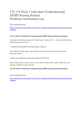 CIT 274 Week 3 Individual Troubleshooting EIGRP Routing Related Problems//tutorfortune.com