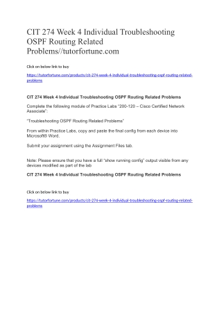 CIT 274 Week 4 Individual Troubleshooting OSPF Routing Related Problems//tutorfortune.com