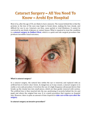 Cataract Surgery – All You Need To Know - Arohi Eye Hospital