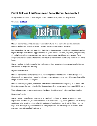 Parrot Bird food | JustParrot.com | Parrot Owners Community |