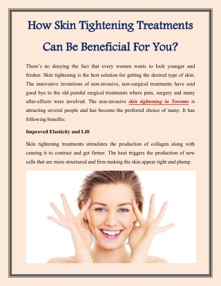 How Skin Tightening Treatments Can Be Beneficial For You?
