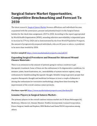 Surgical Suture Market Opportunities, Competitive Benchmarking and Forecast To 2030