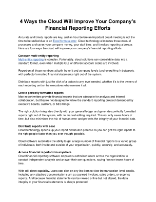 5 Ways the Cloud Will Improve Your Company's Financial Reporting Efforts