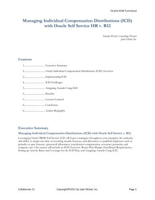 Managing Individual Compensation Distributions (ICD) with Oracle Self Service HR v. R12