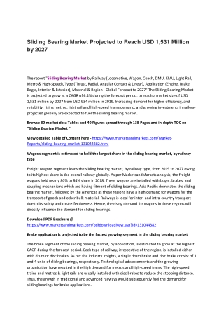 Sliding Bearing Market Projected to Reach USD 1,531 Million by 2027